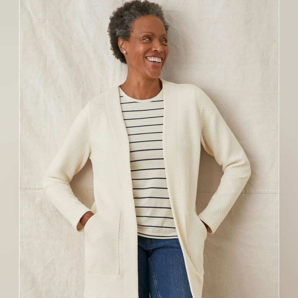 LAST CHANCE! 💸 LL Bean Cream Quilted Tunic Cardigan